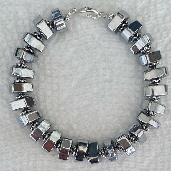 Hematite and Silver Tone Accents Bracelet 7.25 Inches - Picture 3 of 3